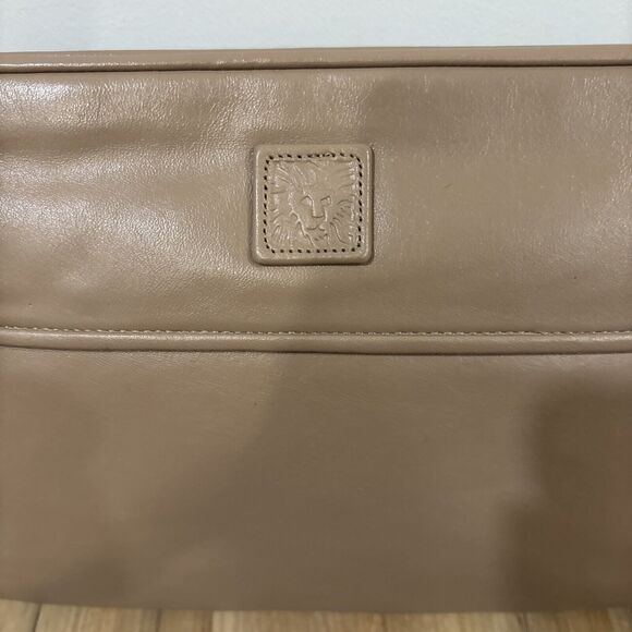 Anne Klein Calderon Shoulder Bag Lion Logo Leather Tan 11x7.5” Zipper Purse - Picture 2 of 16
